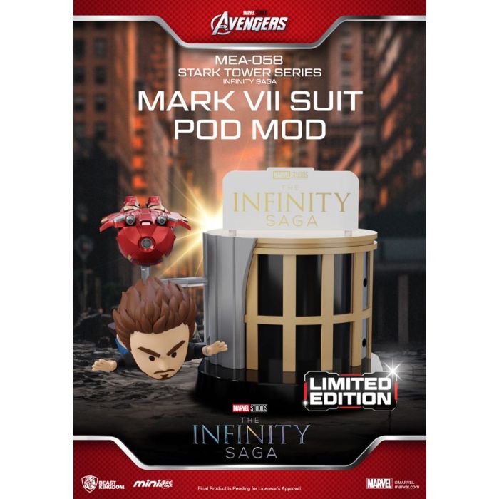 Marvel Mini Egg Attack Figures The Infinity Saga Stark Tower series Tony Stark & Mark VII suit pod mod 12 cm